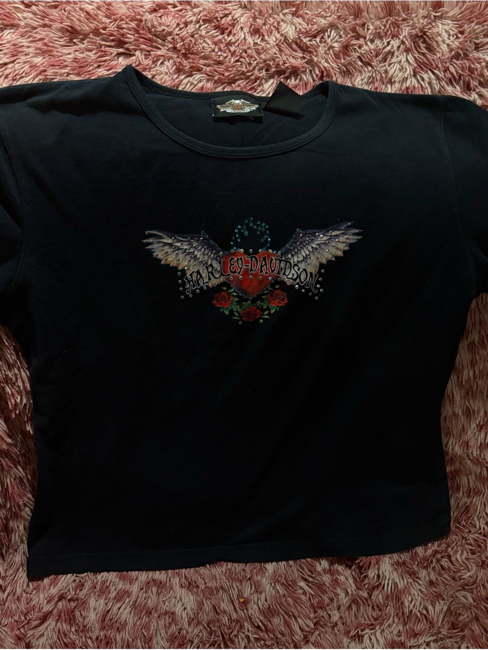 Harley-Davidson Black Winged Heart babyTee with Red Rose Accents